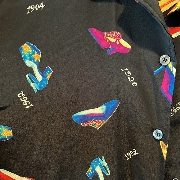 Vintage all over novelty shoe print button down tunic top Emily in Paris SATC 1X - Picture 6 of 10